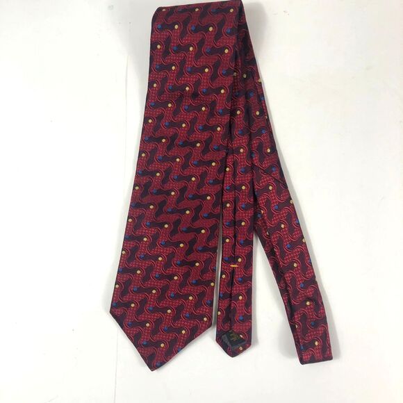 STUDIO by FUMAGALLI'S Silk Red Blue Yellow Pattern Tie Made in USA/Italy - Picture 2 of 6